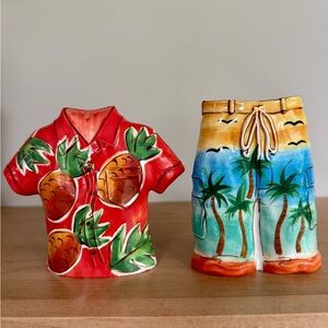 Clay Art Hawaiian Bermuda Shorts Surfs Up Beach Salt & Pepper Shaker Set 4.5”H